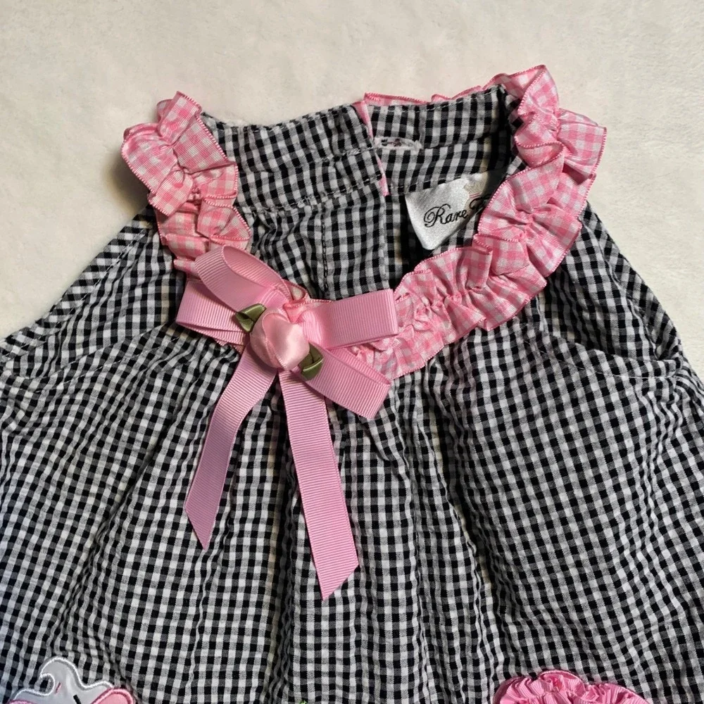 Vintage‎ Rare Editions Girls Black White Gingham Cupcake Applique Outfit Set 12M - Picture 5 of 13